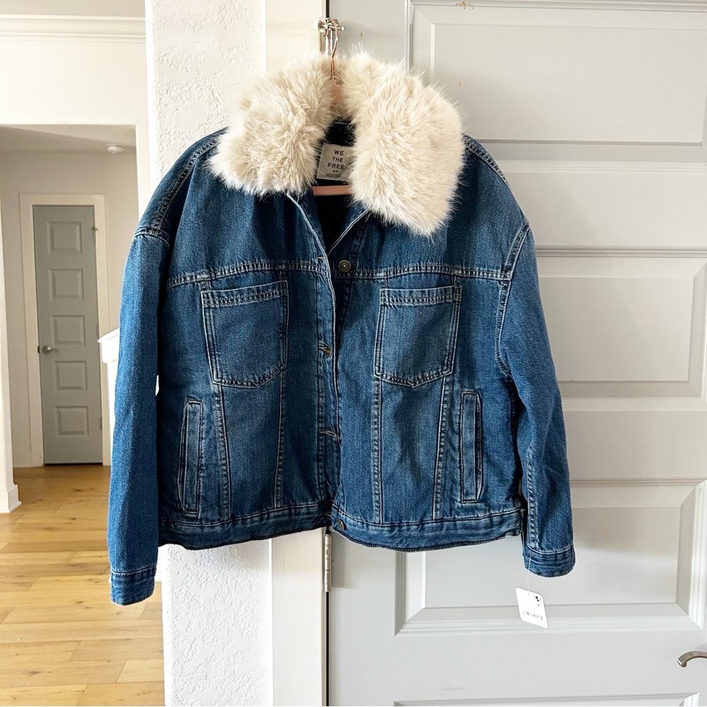 NWT Free People Opal Swing Faux Fur Collar Denim Jacket - Picture 4 of 6